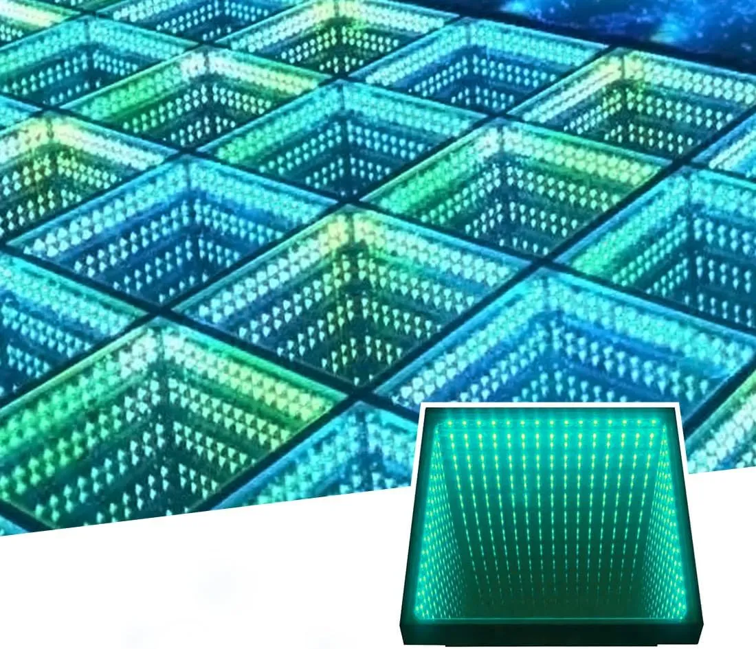 Infinity 3D Led Dance Floor with Flight Case for Nightclub Decoration Wedding Party Dancing Floor 50x50cm Per Panel 25pcs/lot 8.2x8.2ft