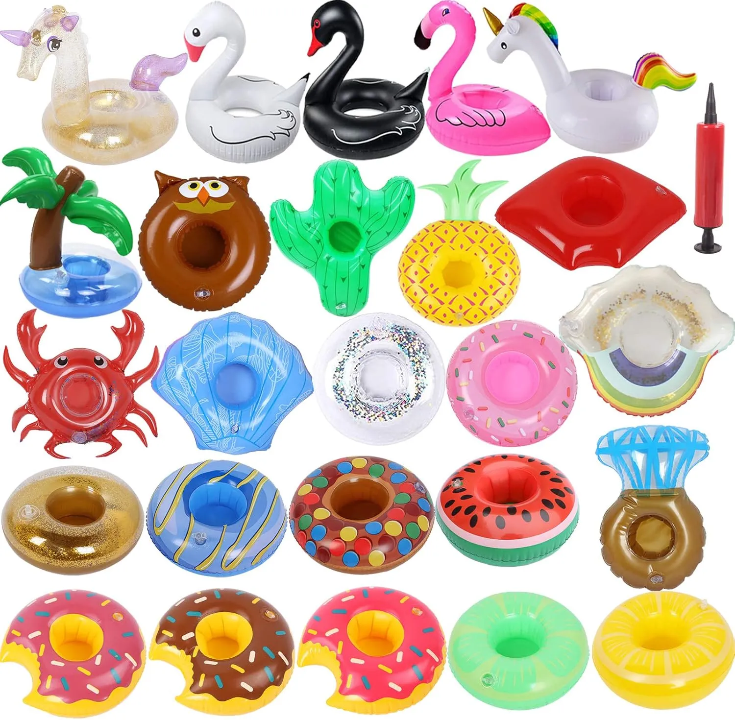 Inflatable Drink Holder, 25 Pack Pool Drink Floats Inflatable Cup Holders   1 Hand Pump, Drink Floaties for Swimming Pool Party