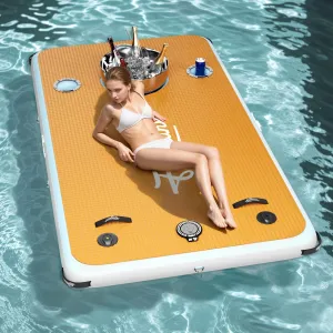 Inflatable Floating Dock 8.5'x4.3' - Heavy-Duty 1050 lb Capacity for 3-5 Adults - Inflatable Raft w/Cup Holders, Ice Bucket & Camera Mount - Water Platform for Lake/Island/Pool/Sea/Boat
