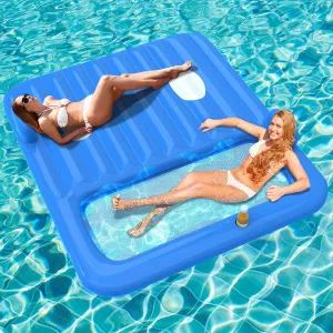 Inflatable Tanning Pool Lounger Float,Lake Floats for Adults - 71" X 71" Large Pool Floats with Headrest and Cup Holder Sunbathing Pool Lounge Raft Floatie Toys Water Filled Bed Mat Pad﻿