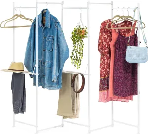 IRIS USA 5 Panels Collapsible Clothes Rack with 2 Shelves, Customizable Garment Rack, Foldable Clothes Drying Rack, Locked and Leveled, Perfect for any Space, Modern and Fashionable, White
