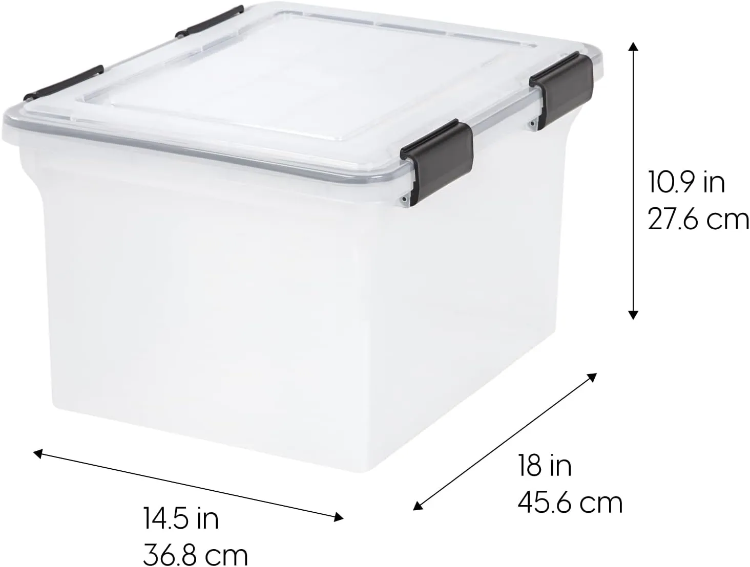 IRIS USA File Box WeatherPro File Organizer Plastic File Box for Letter/Legal File, Water Resistant Document Box, Durable Lid, Seal w/ Secure Latching Buckles, Stackable, Nestable, Clear 32 Qt. 4Pack