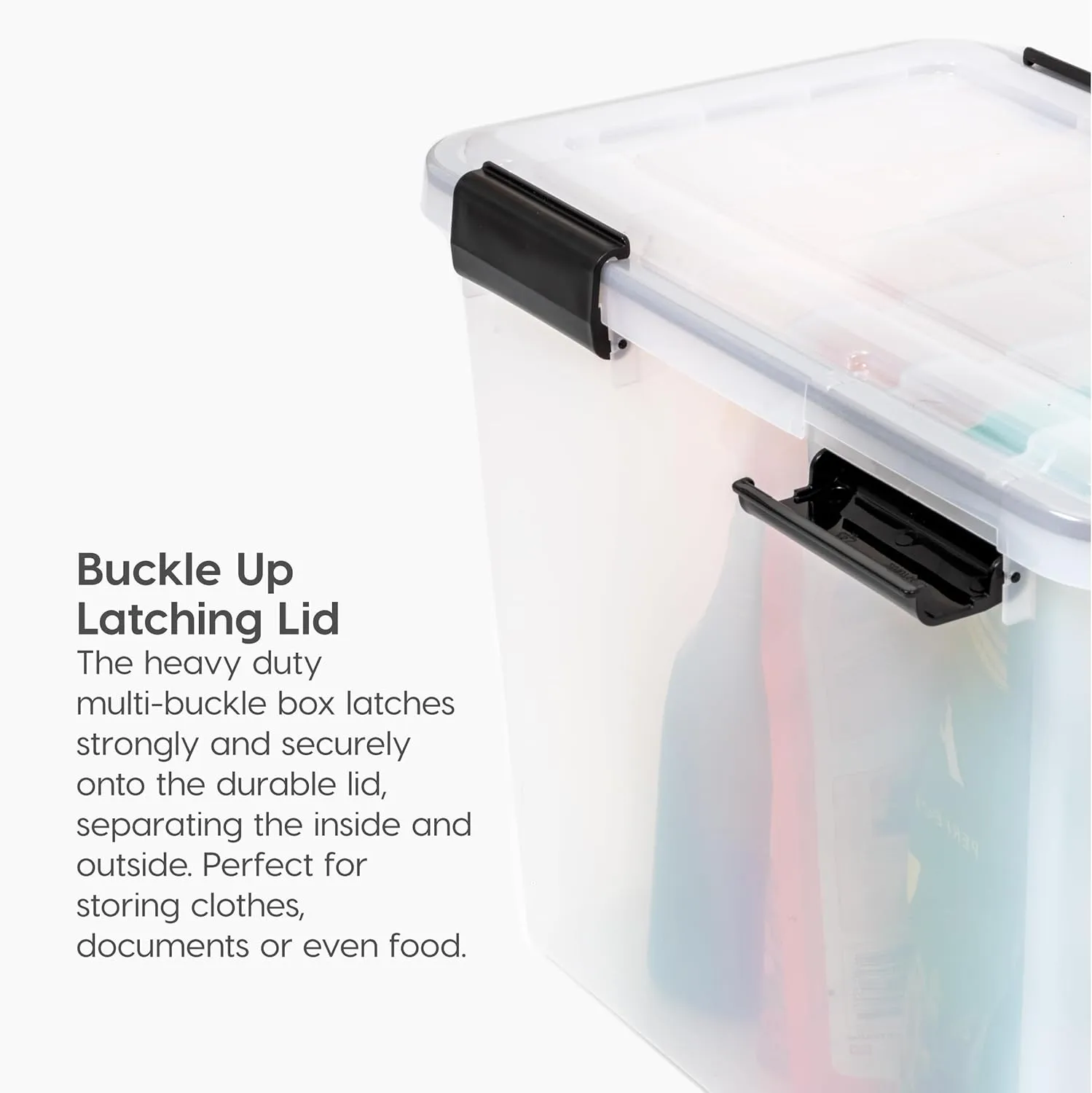 IRIS USA File Box WeatherPro File Organizer Plastic File Box for Letter/Legal File, Water Resistant Document Box, Durable Lid, Seal w/ Secure Latching Buckles, Stackable, Nestable, Clear 32 Qt. 4Pack