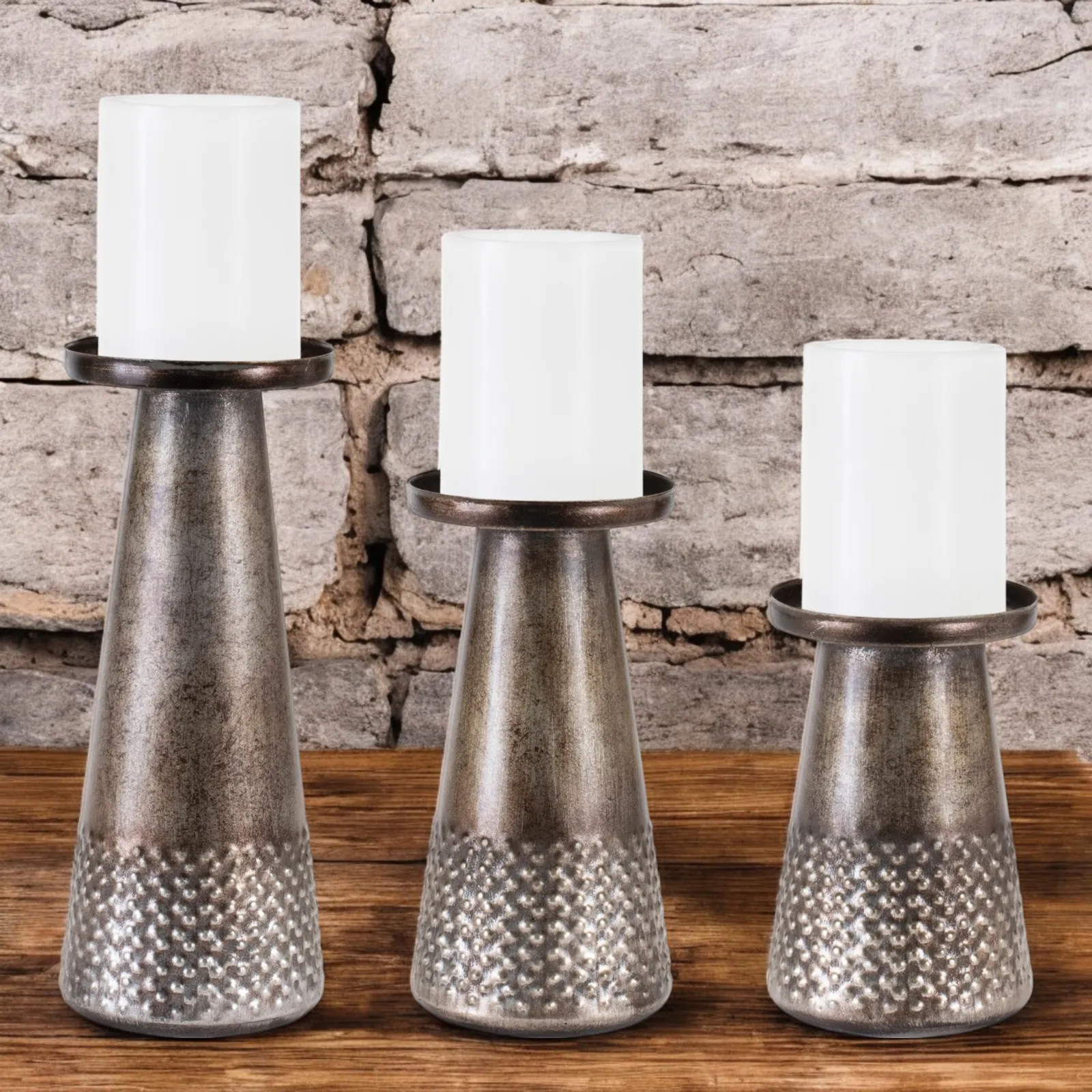 Iron Candle Holder - Set of 3 - 6"h, 8"h, 10"h