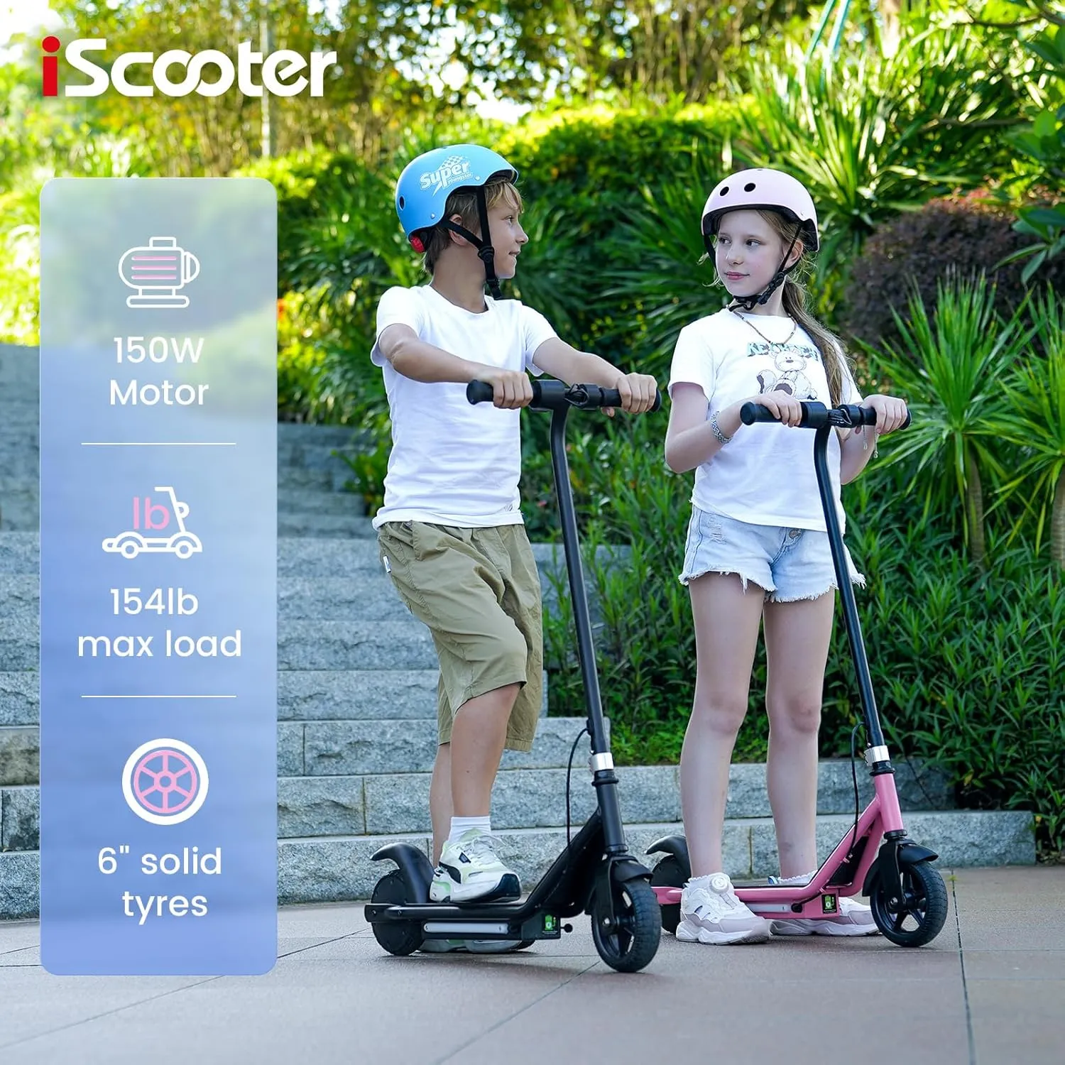 iScooter IK3 Electric Scooter for Kids Ages 6-12, 150W Motor, LED Display, 3 speeds Adjustable, Colorful Lights, Double Brake, Kids Electric Scooter with Magnetic Charging