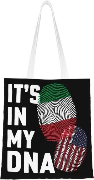 Italy It's in My DNA Tote Bag for Women Canvas Shopping Bags Reusable Large Capacity Casual Shoulder Handbags Grocery Bags