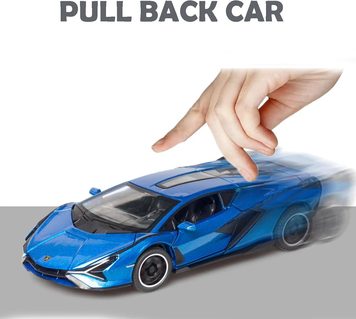 IYEAM Lambo Toy Car Sian FKP3 Die-Cast Car Model with Lights and Sound Pull Back Toy Car for Boys Age 3 4 5 6   Year Old (Blue)
