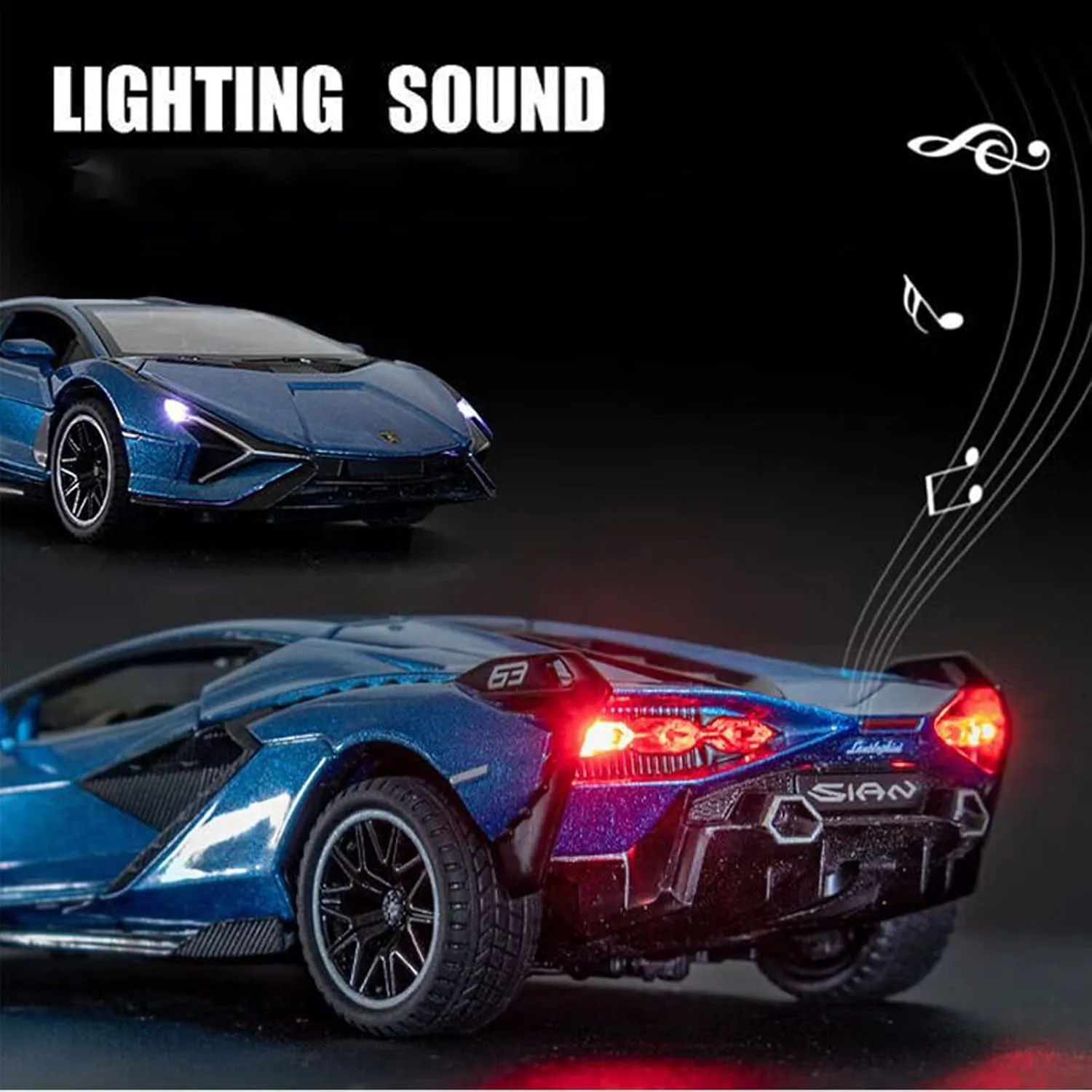 IYEAM Lambo Toy Car Sian FKP3 Die-Cast Car Model with Lights and Sound Pull Back Toy Car for Boys Age 3 4 5 6   Year Old (Blue)