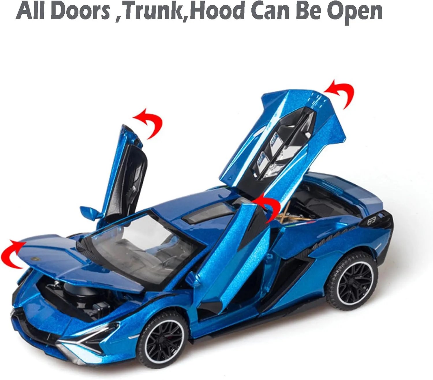 IYEAM Lambo Toy Car Sian FKP3 Die-Cast Car Model with Lights and Sound Pull Back Toy Car for Boys Age 3 4 5 6   Year Old (Blue)