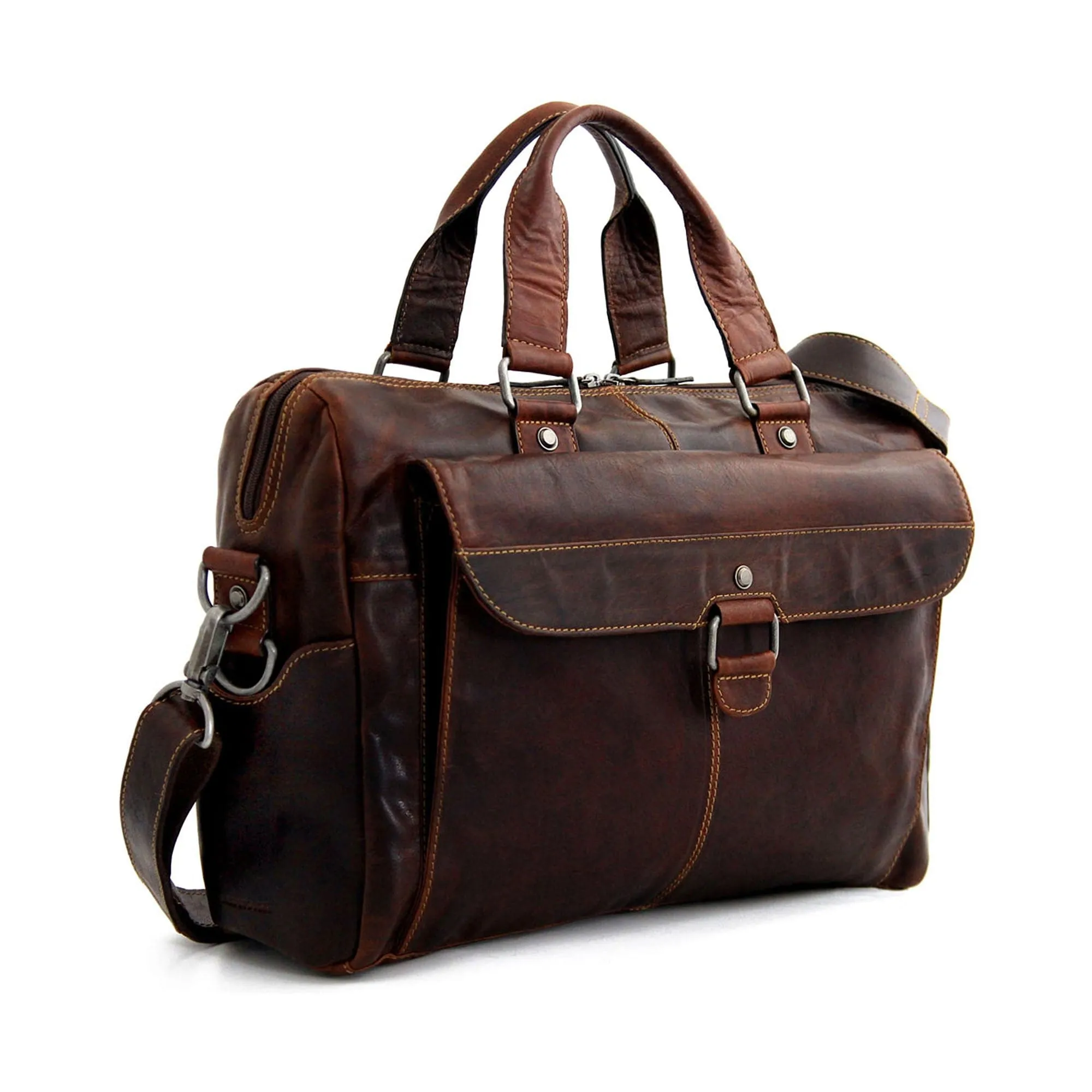 Jack Georges Voyager Zippered Briefcase With Front Flap Pocket