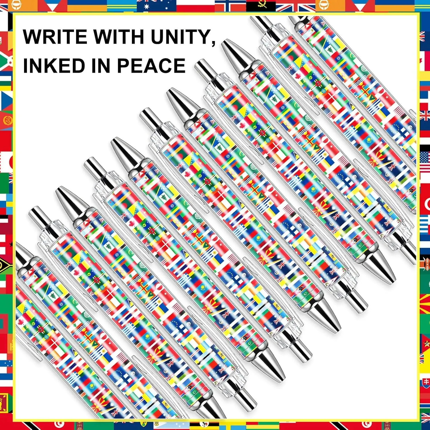 Janlaugh 20 Pcs International Flag Pens World Ballpoint Retractable Country Flags Pens Bulk Multicultural Party Favors Decoration Gift for Sports Events Home Office Supplies