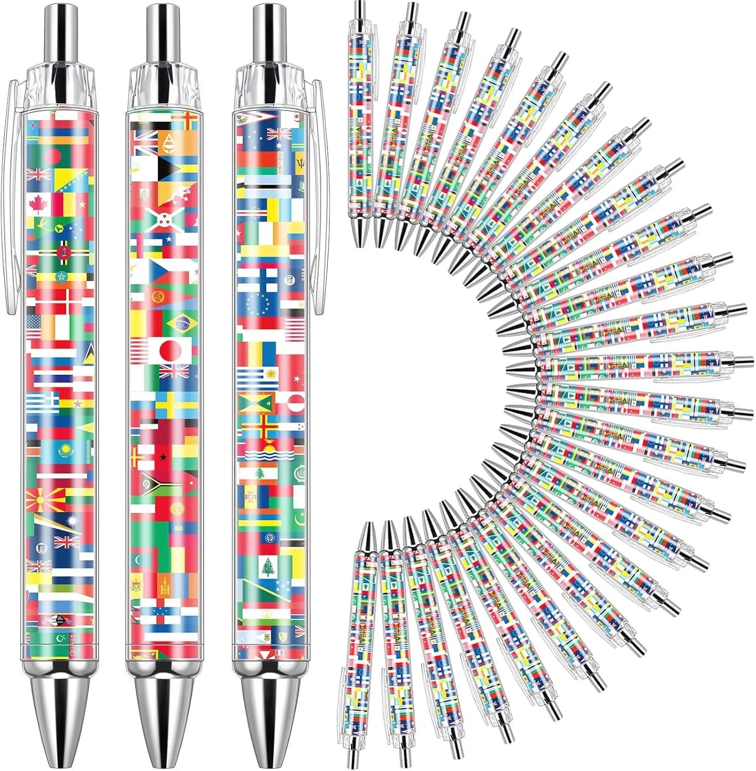 Janlaugh 20 Pcs International Flag Pens World Ballpoint Retractable Country Flags Pens Bulk Multicultural Party Favors Decoration Gift for Sports Events Home Office Supplies