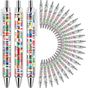 Janlaugh 20 Pcs International Flag Pens World Ballpoint Retractable Country Flags Pens Bulk Multicultural Party Favors Decoration Gift for Sports Events Home Office Supplies