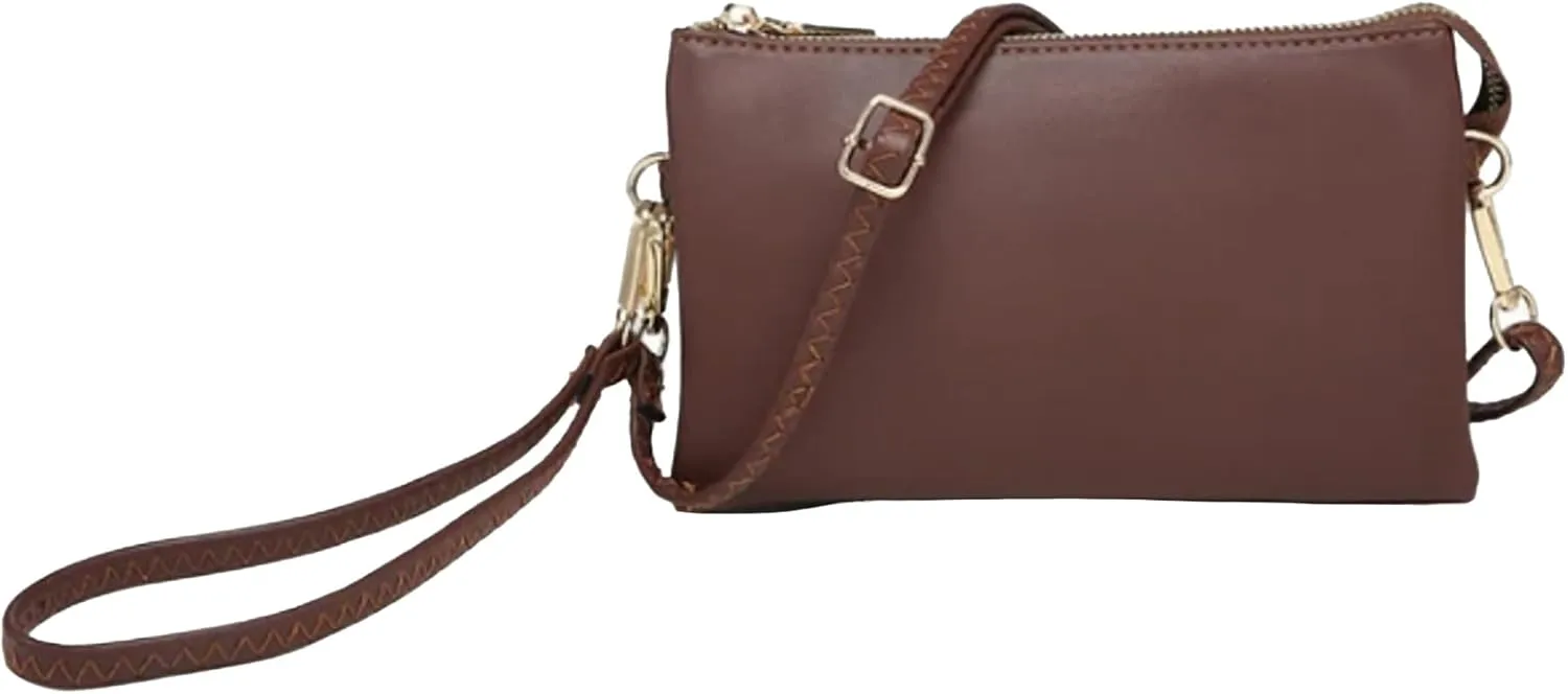 JEN & CO. Riley Vegan Leather Small Crossbody Bags Wristlet Wallets Clutch Purses Shoulder Handbag for Women, Chocolate