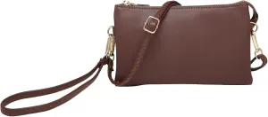 JEN & CO. Riley Vegan Leather Small Crossbody Bags Wristlet Wallets Clutch Purses Shoulder Handbag for Women, Chocolate