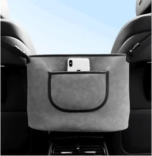 JEYODA Car Handbag Holder Between Seats Suede Large Capacity Car Purse Holder Automotive Consoles & Organizers for Document Phone Storage (Grey)