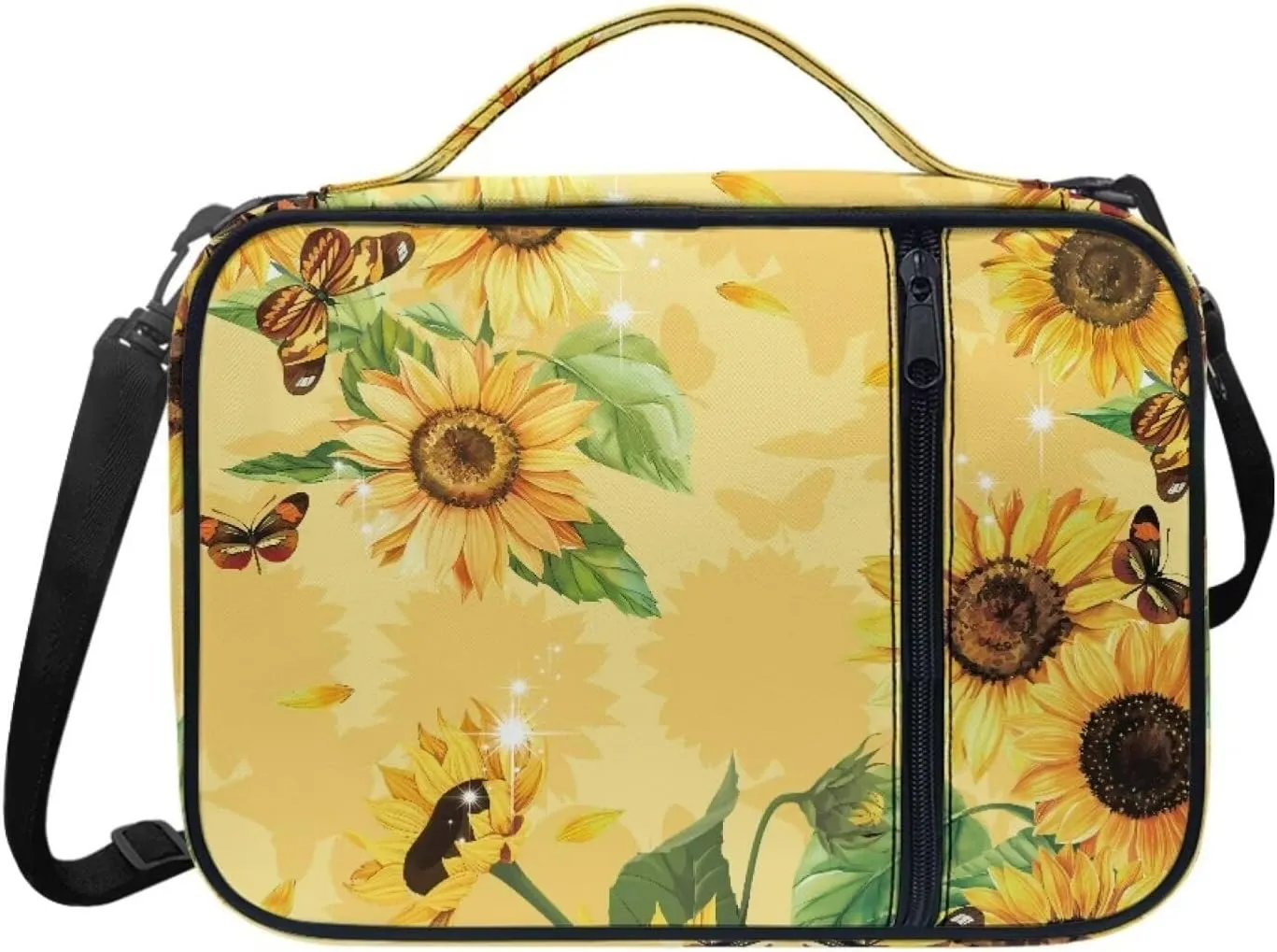 Jiquruby Sunflower Butterfly Bible Cover for Women Bible Book Cover Bible Case with Pen Slots Portable Bible Carrier Crossbody Handbags with Adjustable Shoulder Strap Bible Study Accessories