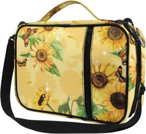 Jiquruby Sunflower Butterfly Bible Cover for Women Bible Book Cover Bible Case with Pen Slots Portable Bible Carrier Crossbody Handbags with Adjustable Shoulder Strap Bible Study Accessories