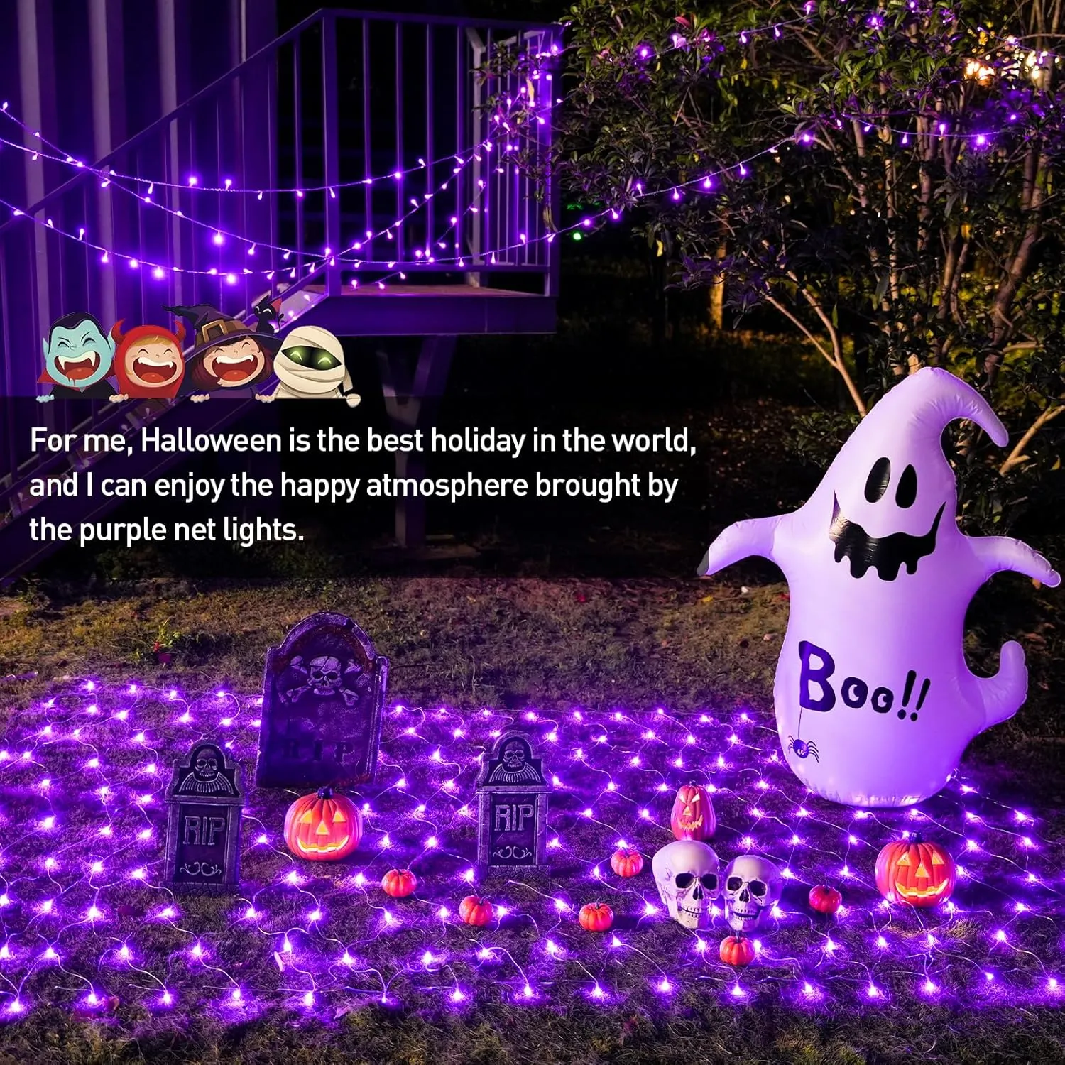JMEXSUSS 200 LED Purple Halloween Net Lights, 9.8ft x 6.6ft Connectable Bush Lights With Remote, 8 Modes Plug-in Outdoor Mesh Waterproof for Tree, Yard, Fence Decoration