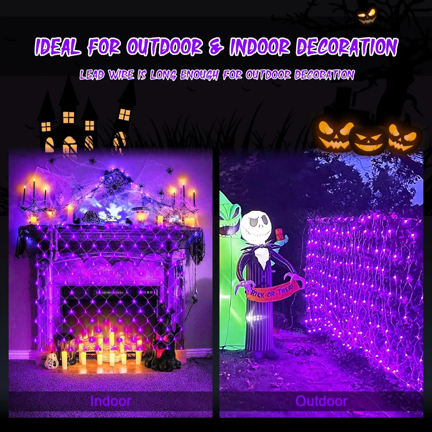 JMEXSUSS 200 LED Purple Halloween Net Lights, 9.8ft x 6.6ft Connectable Bush Lights With Remote, 8 Modes Plug-in Outdoor Mesh Waterproof for Tree, Yard, Fence Decoration