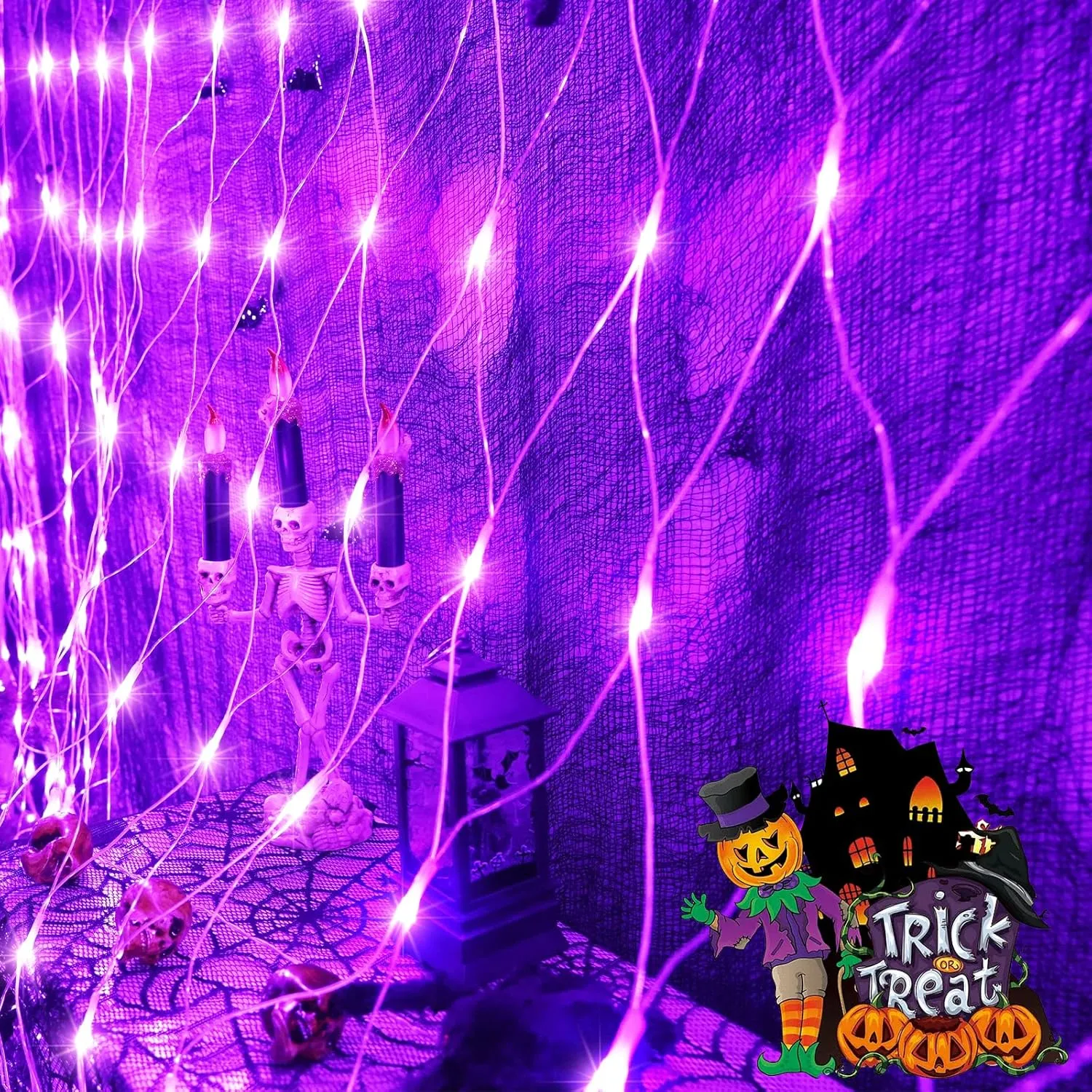 JMEXSUSS 200 LED Purple Halloween Net Lights, 9.8ft x 6.6ft Connectable Bush Lights With Remote, 8 Modes Plug-in Outdoor Mesh Waterproof for Tree, Yard, Fence Decoration