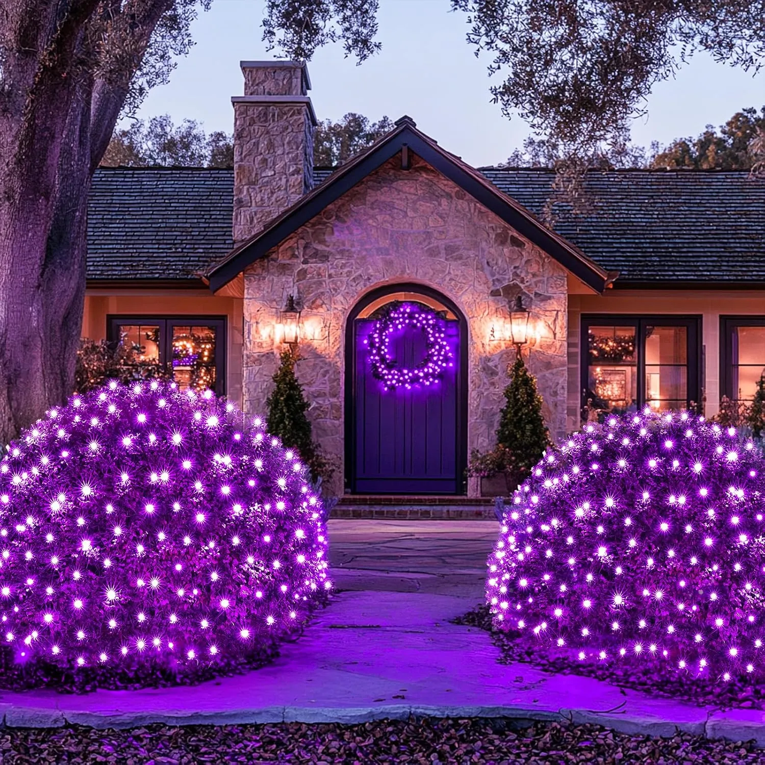 JMEXSUSS 200 LED Purple Halloween Net Lights, 9.8ft x 6.6ft Connectable Bush Lights With Remote, 8 Modes Plug-in Outdoor Mesh Waterproof for Tree, Yard, Fence Decoration