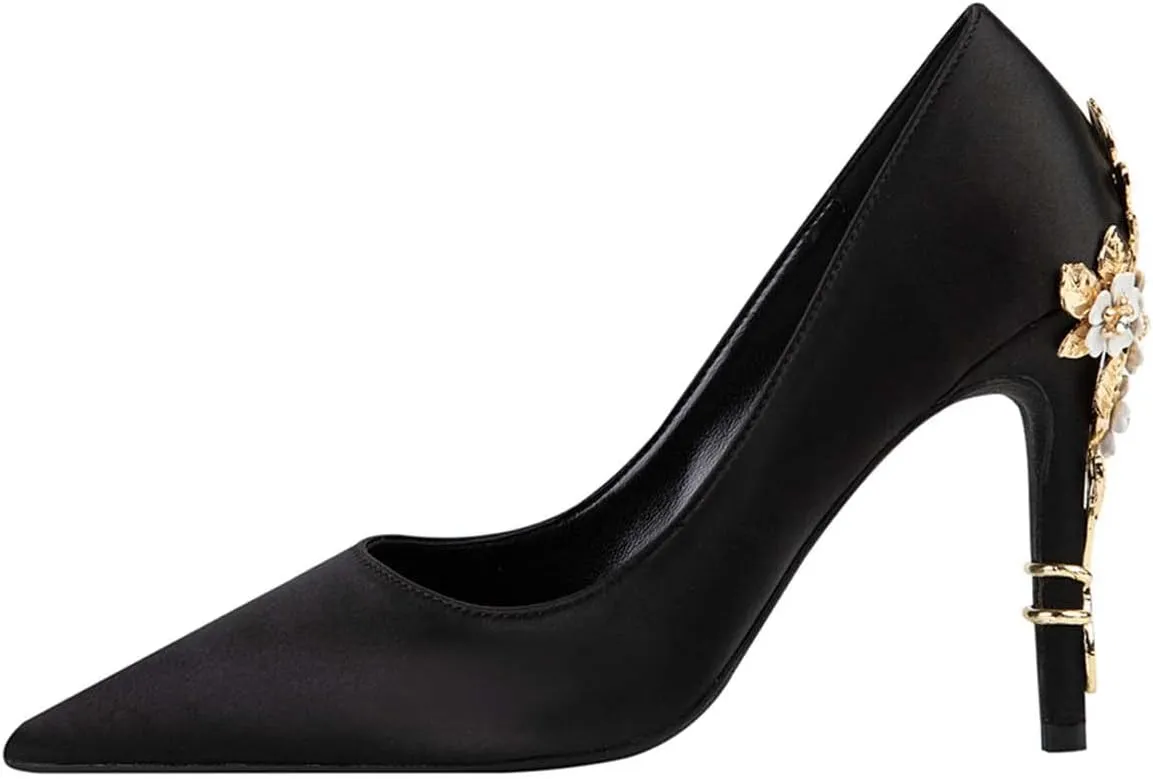 JOEupin High Heels Womens Pointed Toe Heels Satin Pumps Stiletto Bridal Party Dress Evening Wedding Shoes for Woman
