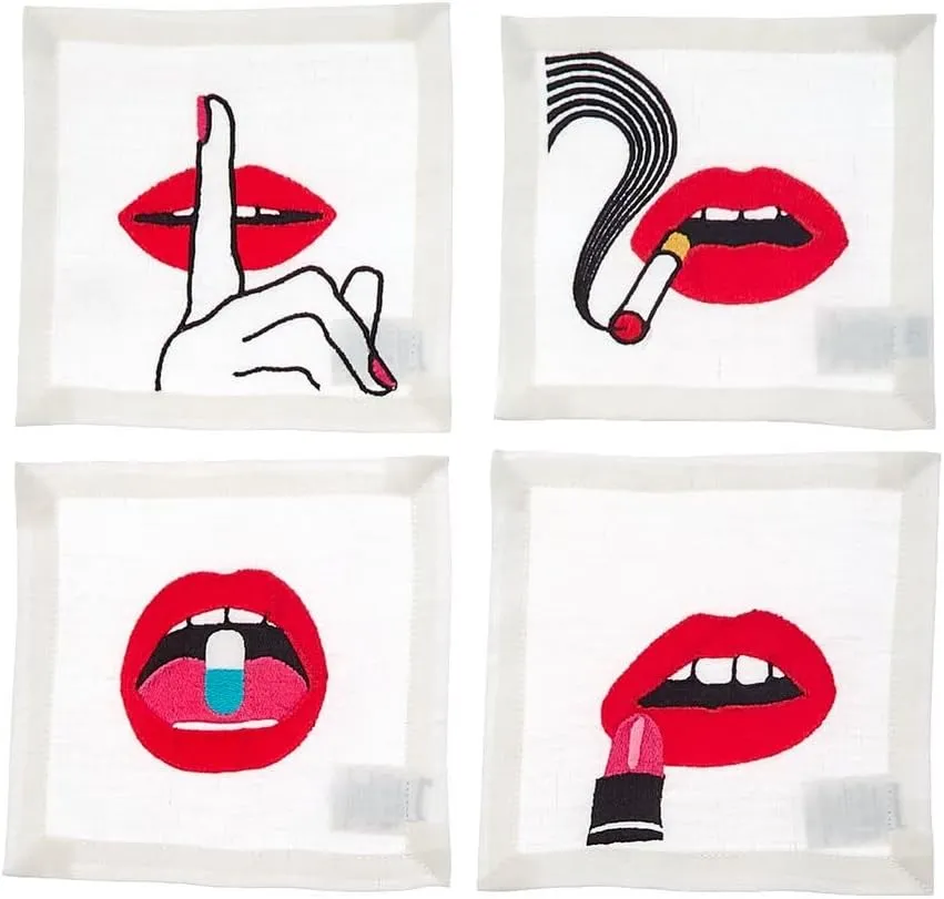 Jonathan Adler - Cocktail Napkins - Set of 4 - Lips