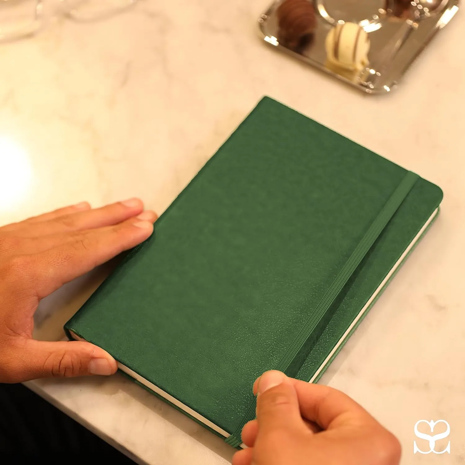 Journal Notebook for Writing, Vegan Leather Hardcover Notebook - Pen loop, Back Pockets & Lay-Flat design, 120 GSM A5 College ruled Bleed free Paper, Gift Set for Men and Women, Emerald Green - Father's Day Gift