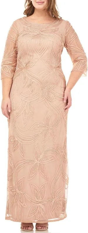 JS Collections Womens Plus Beaded Soutache Evening Dress