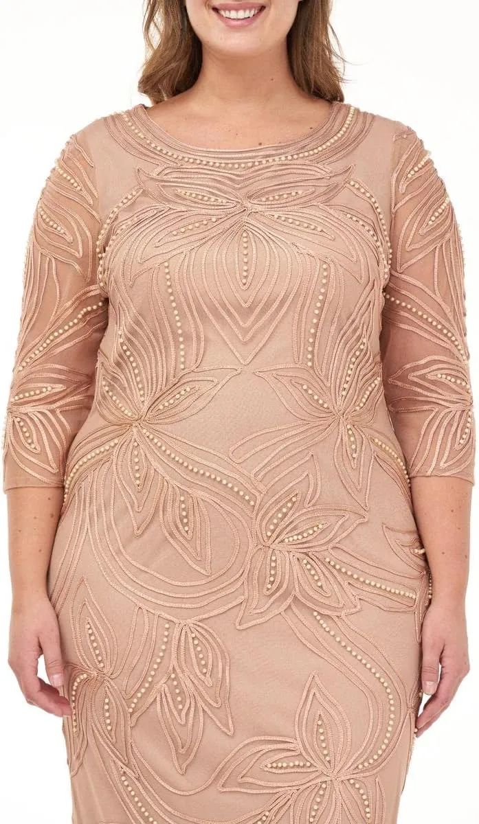 JS Collections Womens Plus Beaded Soutache Evening Dress