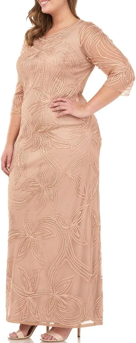 JS Collections Womens Plus Beaded Soutache Evening Dress