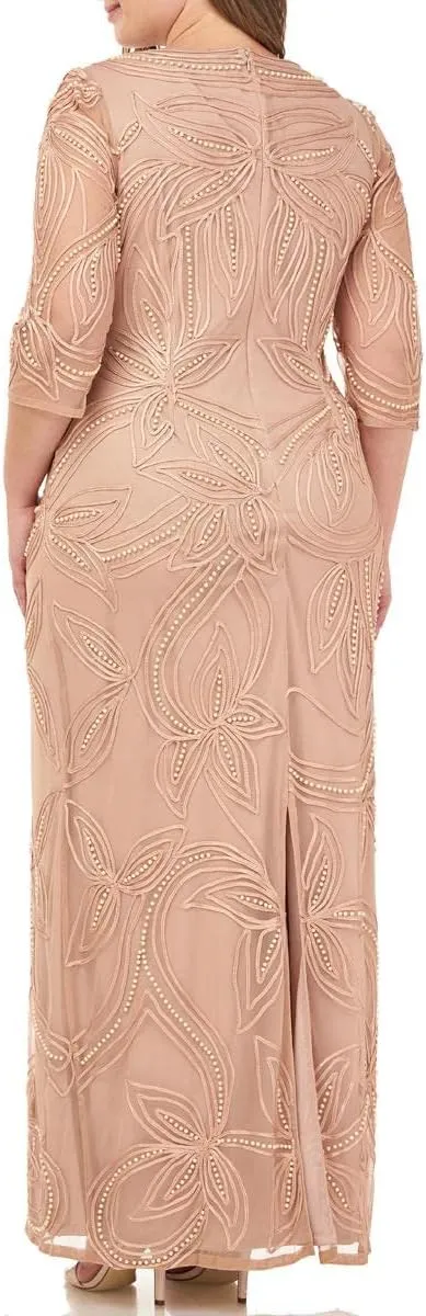 JS Collections Womens Plus Beaded Soutache Evening Dress
