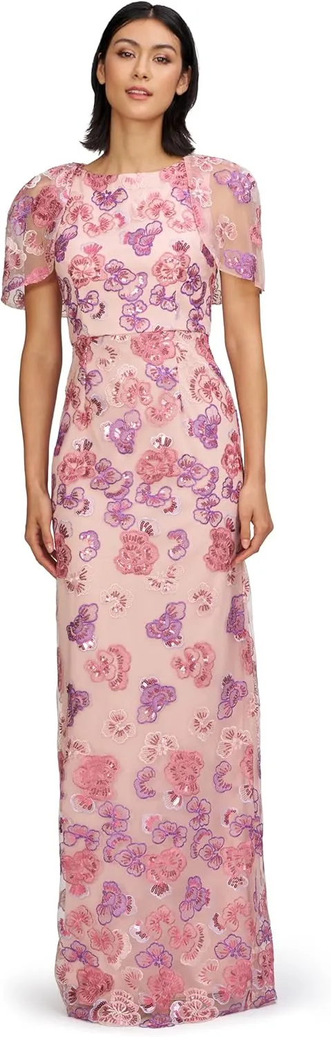 JS Collections Women's Teigen Capelet Sleeve Gown