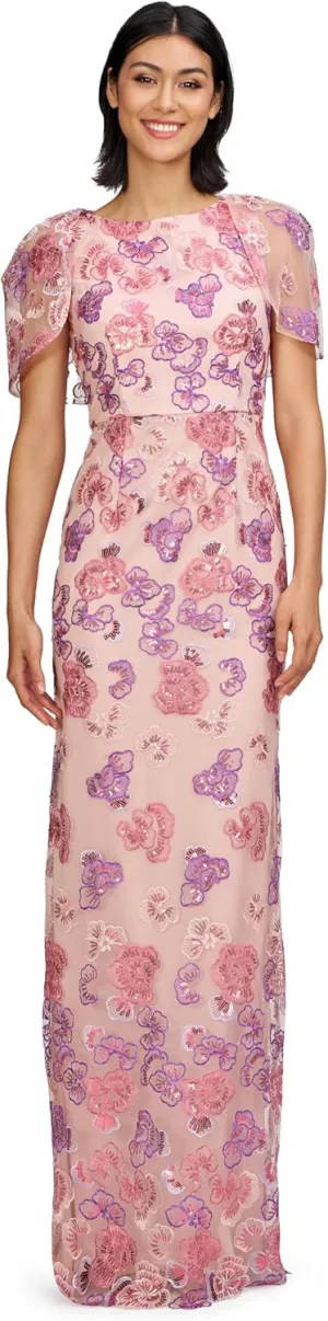 JS Collections Women's Teigen Capelet Sleeve Gown