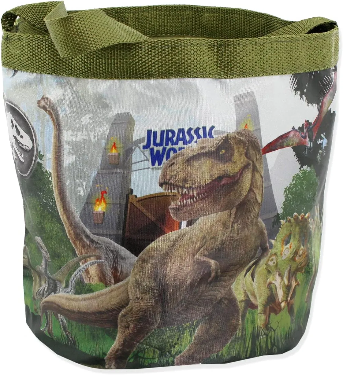 Jurassic World Dinosaurs Collapsible Nylon Basket Bucket Tote Bag