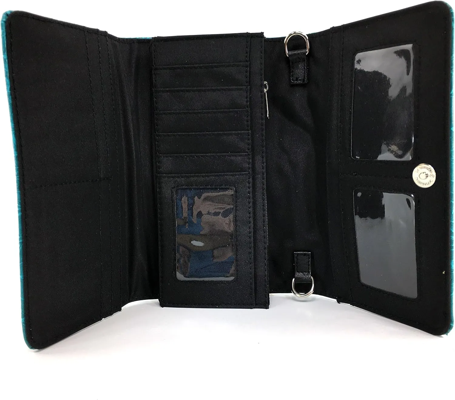 Justin West Tooled Winged Sugar Skull Roses Laser Cut Wristlet Trifold Wallet Attachable Long Strap