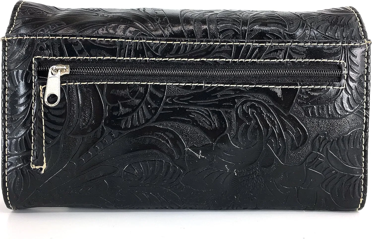 Justin West Tooled Winged Sugar Skull Roses Laser Cut Wristlet Trifold Wallet Attachable Long Strap