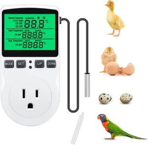 KABASI Digital Temperature Controller, Backlit LCD Screen Thermostat Heating Cooling Outlet Plug with Sensor Timer for Reptile Incubator Greenhouse Brewing Refrigerator 110V, 15A, ℉/℃
