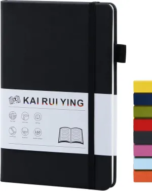 KaiRuiYing Lined Journal Notebook with Pen Holder, 160 Pages, 5.5'' × 8.6'' Medium Size A5-100 GSM Thick Paper, for Writing, Work, Office, Leather Hardcover