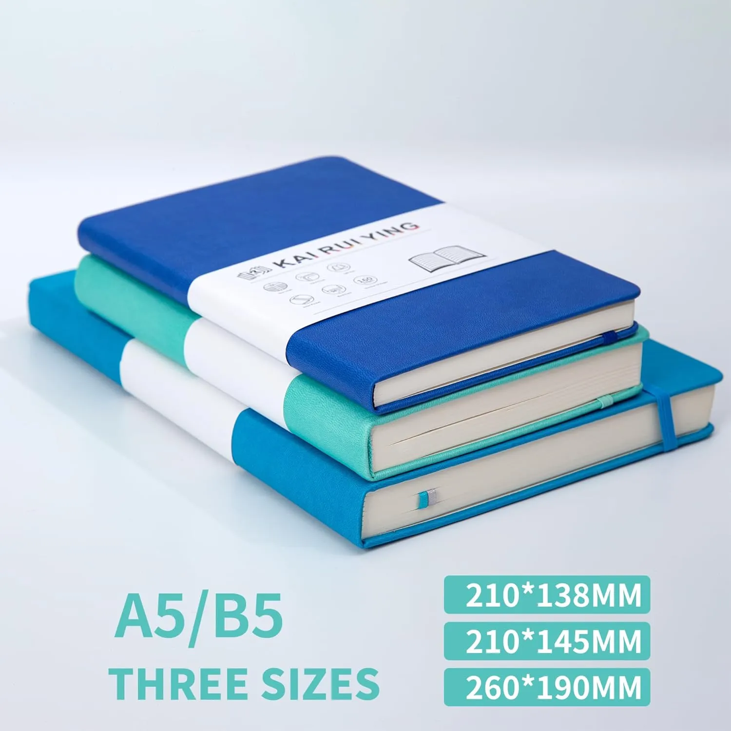 KaiRuiYing Lined Journal Notebook with Pen Holder, 160 Pages, 5.5'' × 8.6'' Medium Size A5-100 GSM Thick Paper, for Writing, Work, Office, Leather Hardcover