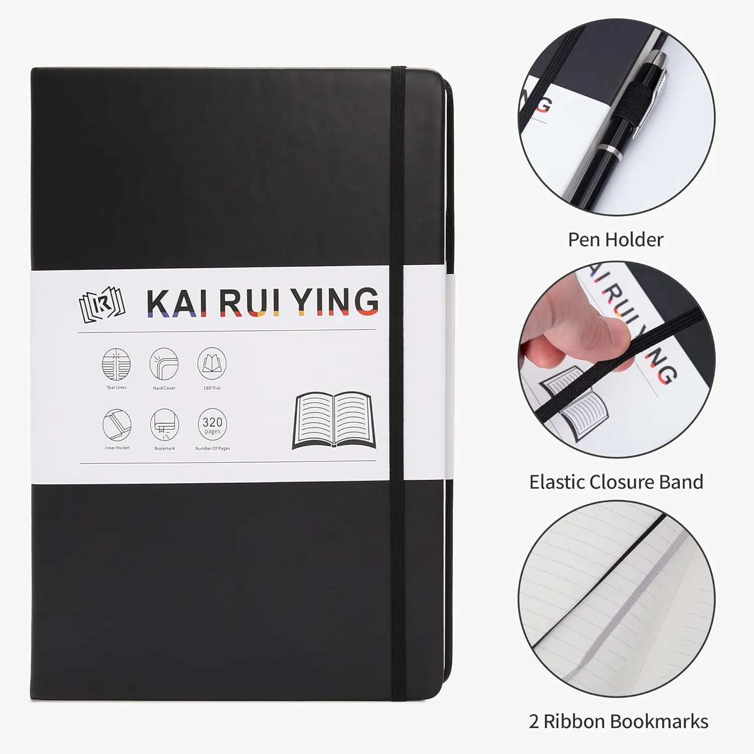 KaiRuiYing Travel Journaling Notebooks for Work with Pen Holder, 320 Pages, 5.5'' × 8.6'' Size A5-100 GSM Thick Paper, Hardcover Journal for Men & Women Available for Writing, Office, Diary
