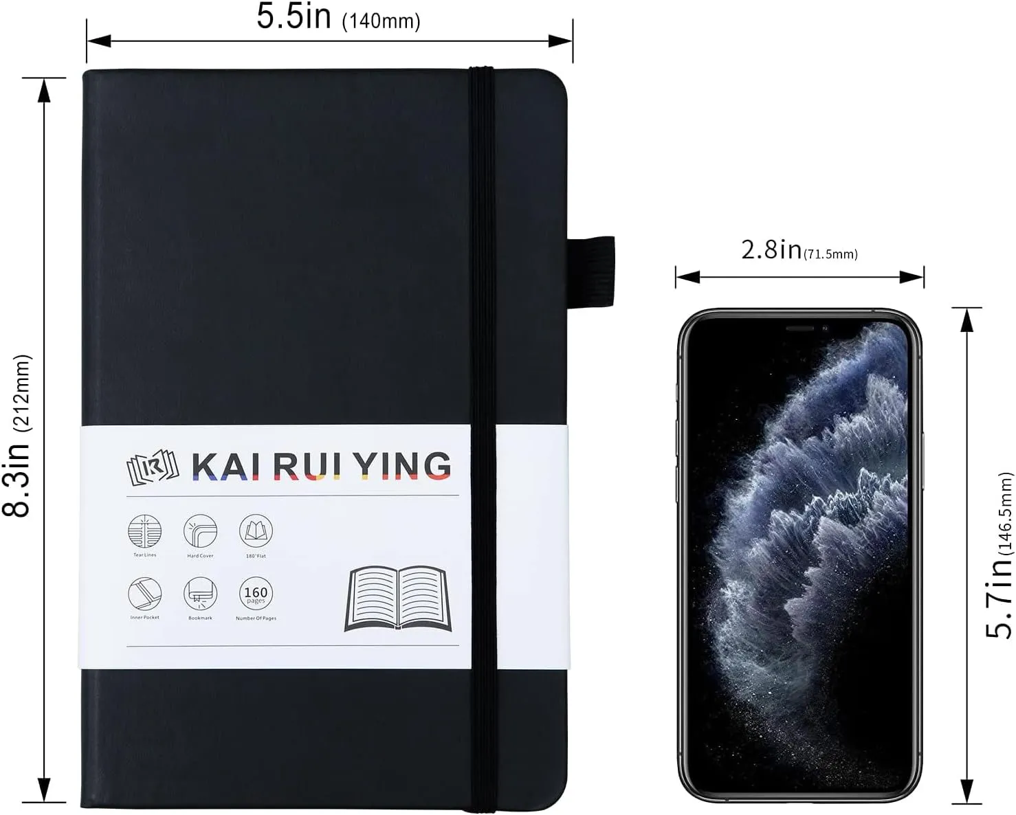 KaiRuiYing Travel Journaling Notebooks for Work with Pen Holder, 320 Pages, 5.5'' × 8.6'' Size A5-100 GSM Thick Paper, Hardcover Journal for Men & Women Available for Writing, Office, Diary