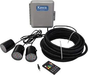 Kasco RGB LED Lighting 3 Fixtures for 1/2-1 HP Units – Runs on 24V DC at 5W per Fixture | 3 Rhythmic Sequencing Patterns with 50 ft Power Cord | RGB Fountain Decor Lights (Fountain NOT Included)