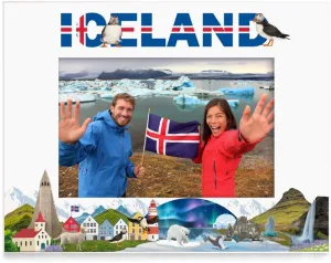 KATE POSH Stunning Iceland-Themed, Iceland Northern Lights UV Gloss Wooden Picture Frame – Perfect for Your Travel Memories (5x7-Horizontal)