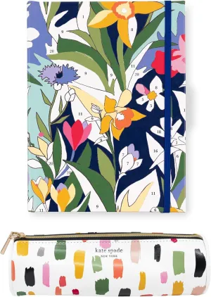 kate spade new york Lined Writing Journal with Pen Case, Vegan Leather Journal with 168 Pages, Zipper Pouch for Office Supplies, Paint by Numbers