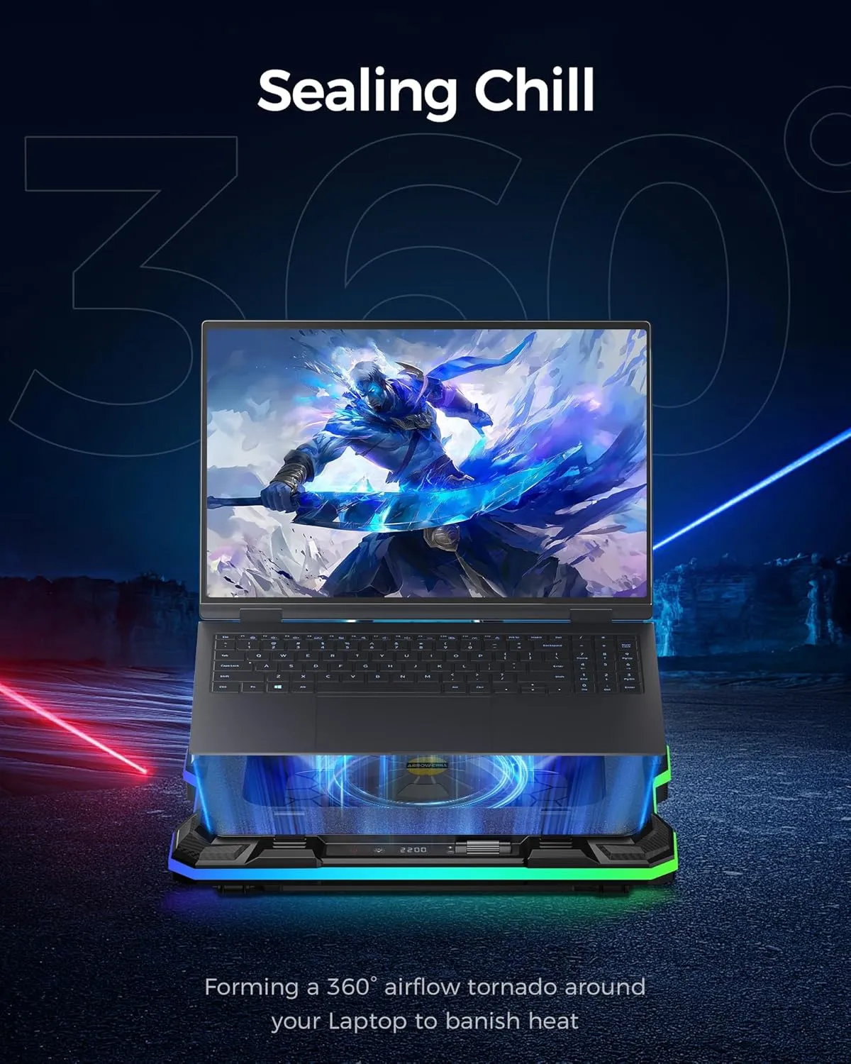 KeiBn Gaming Laptop Cooling Pad, Laptop Cooling Stand with 5.5inch External Cooling Fan, Rapid Cooling Laptop 15.6-19.3inch, Infinitely Variable Speed, 8 Height Stands, 4 USB Ports, Blue- K1