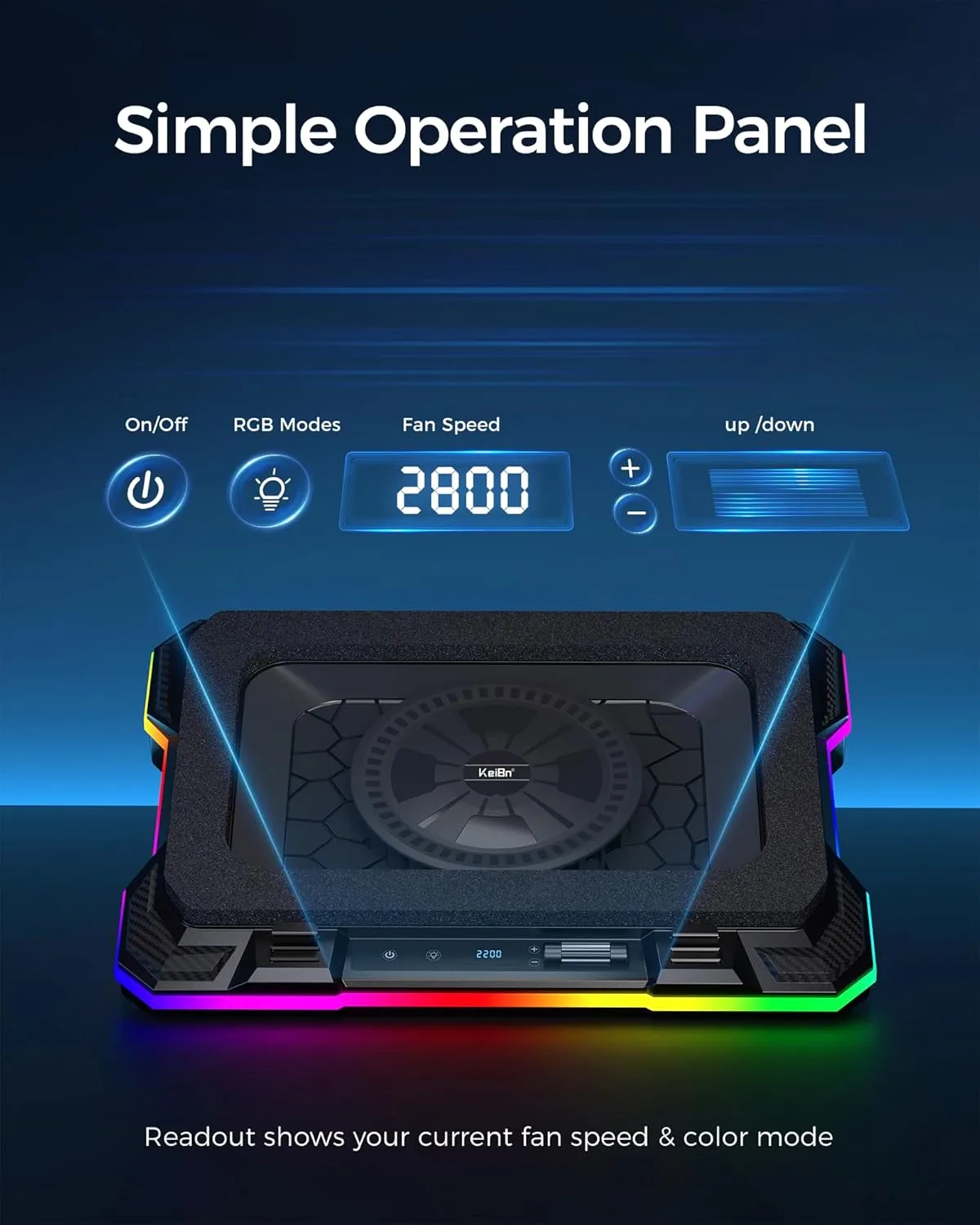 KeiBn Gaming Laptop Cooling Pad, Laptop Cooling Stand with 5.5inch External Cooling Fan, Rapid Cooling Laptop 15.6-19.3inch, Infinitely Variable Speed, 8 Height Stands, 4 USB Ports, Blue- K1