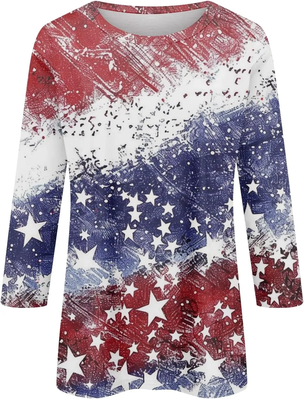 KIKX0DE 4Th of July Shirts Women 3/4 Sleeve Crewneck Cute Shirts Casual Print Three Quarter Length T Shirt