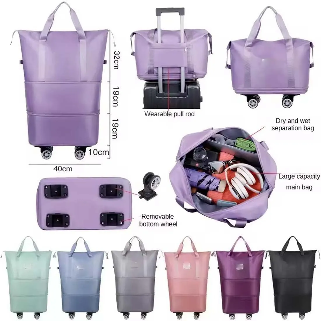 Klarson Expandable Bag with Wheels,klarson travel bag,Collapsible Luggage With Wheels, Foldable without Handle (Blue)